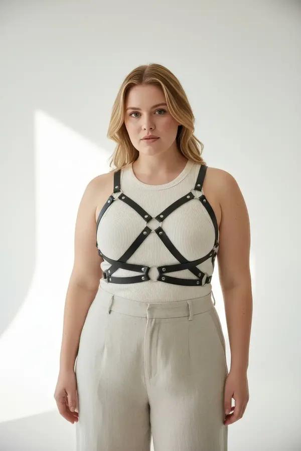 Criss-Cross Faux Leather Body Harness with O-Rings