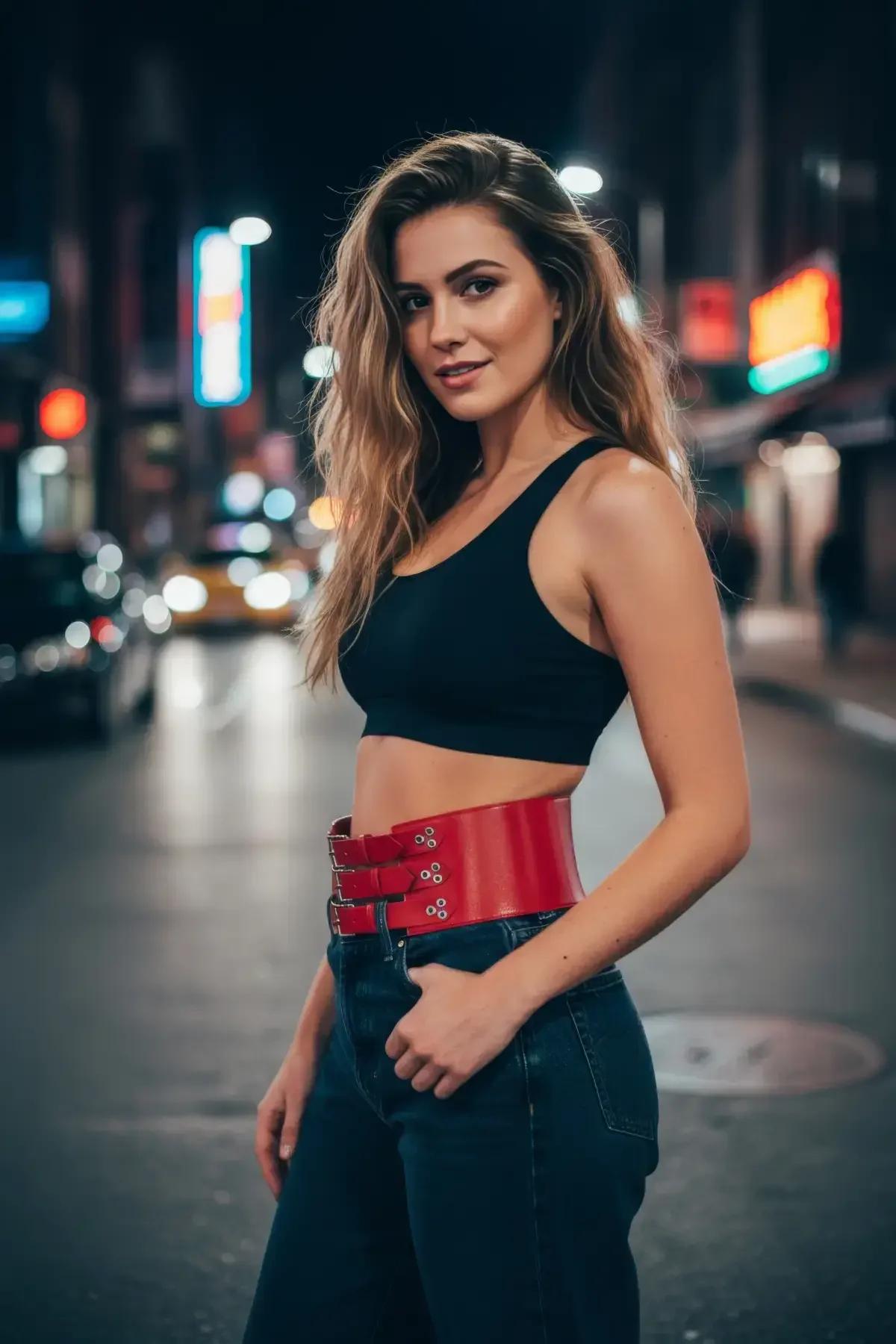 Red Triple-Strap Waist Cinch Harness Belt