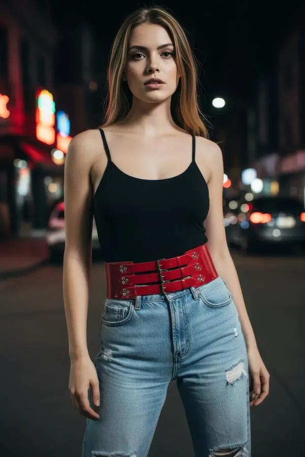 Red Triple-Strap Waist Cinch Harness Belt