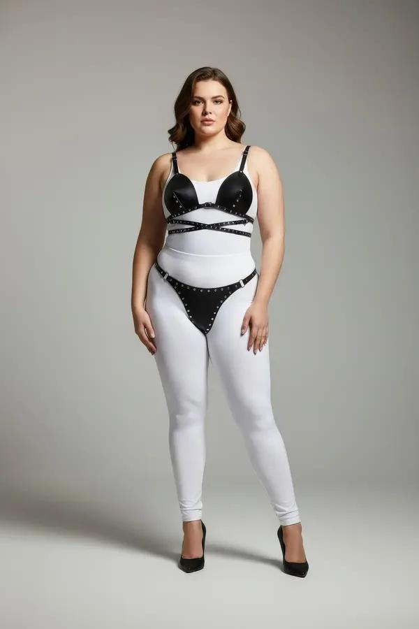 Studded Faux Leather Bra Top & Thong Harness Set