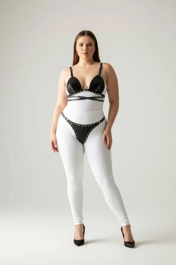 Studded Faux Leather Bra Top & Thong Harness Set