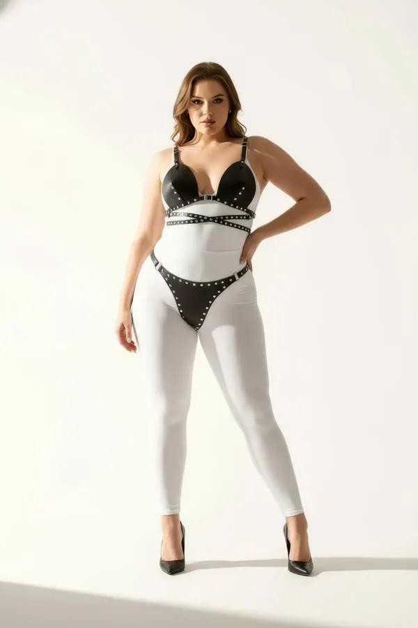 Studded Faux Leather Bra Top & Thong Harness Set