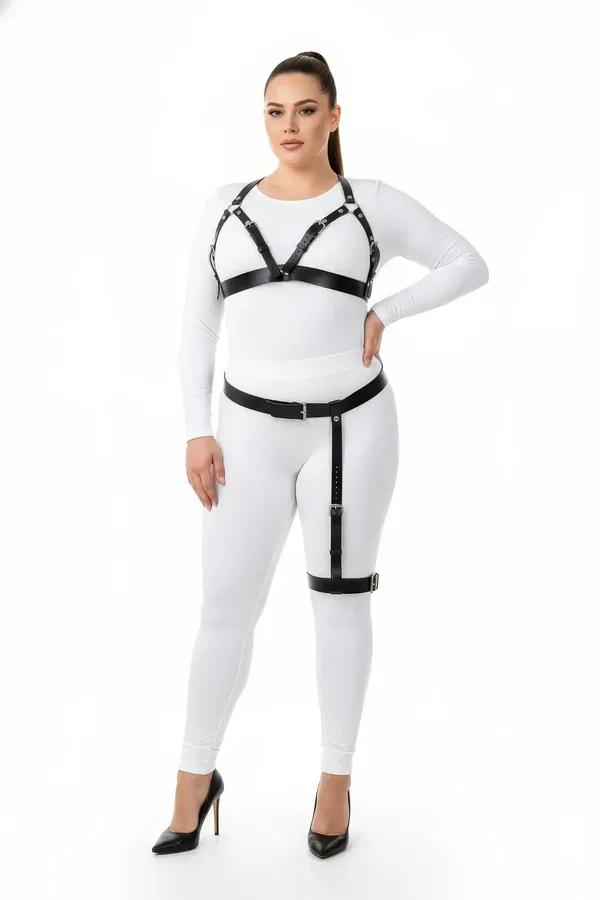 Adjustable Faux Leather Harness Bra & Thigh Garter Set