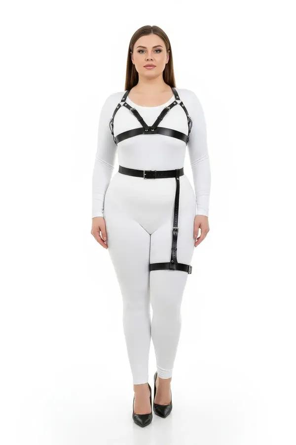 Adjustable Faux Leather Harness Bra & Thigh Garter Set