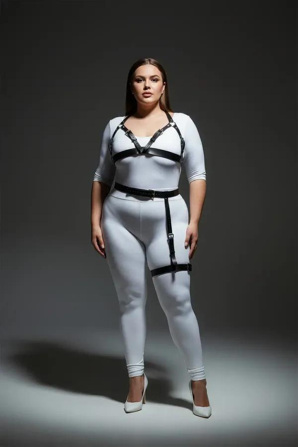 Adjustable Faux Leather Harness Bra & Thigh Garter Set