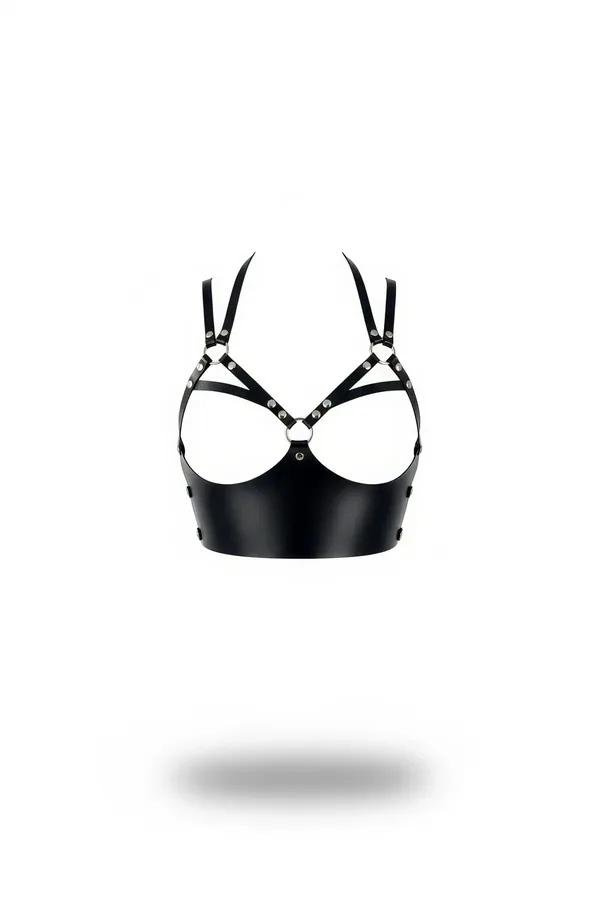 Open Bust Faux Leather Harness Crop Top with O-Rings