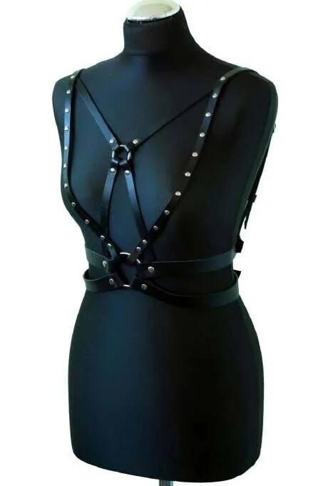 Riveted Faux Leather Chest Harness with O-Rings