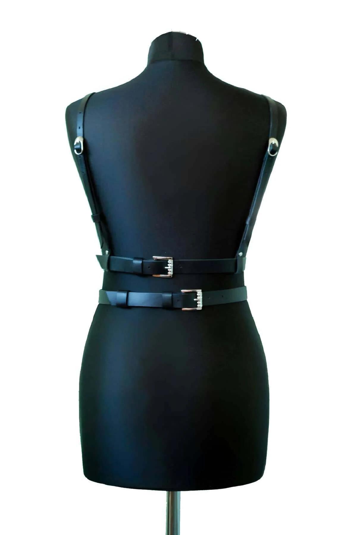 Riveted Faux Leather Chest Harness with O-Rings