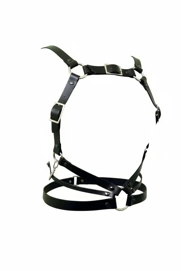 Black Faux Leather Full Body Harness with O-Rings