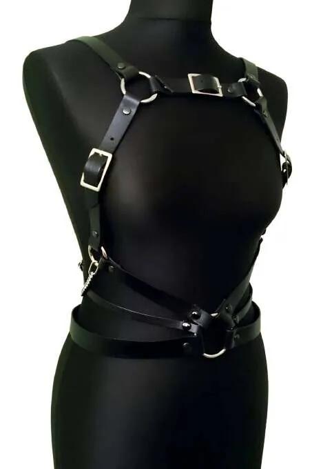 Adjustable Faux Leather Full Body Harness with O-Rings