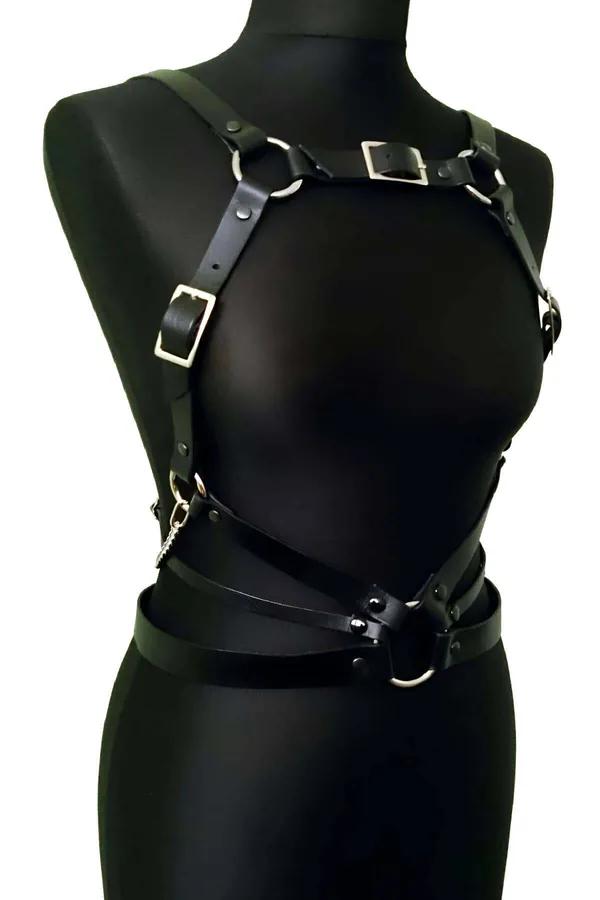 Adjustable Faux Leather Full Body Harness with O-Rings