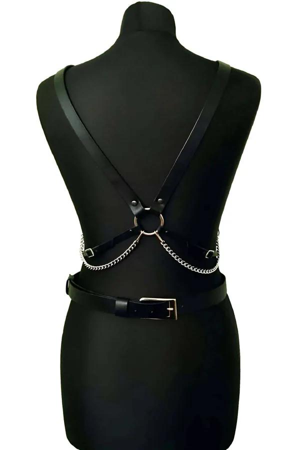 Adjustable Faux Leather Full Body Harness with O-Rings