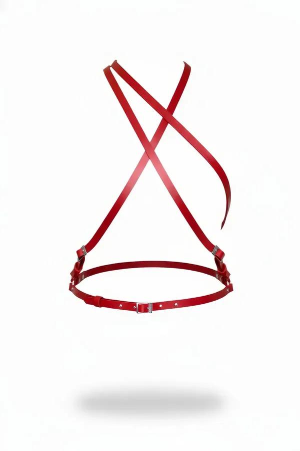 Red Faux Leather Chest Harness with X-Back Straps