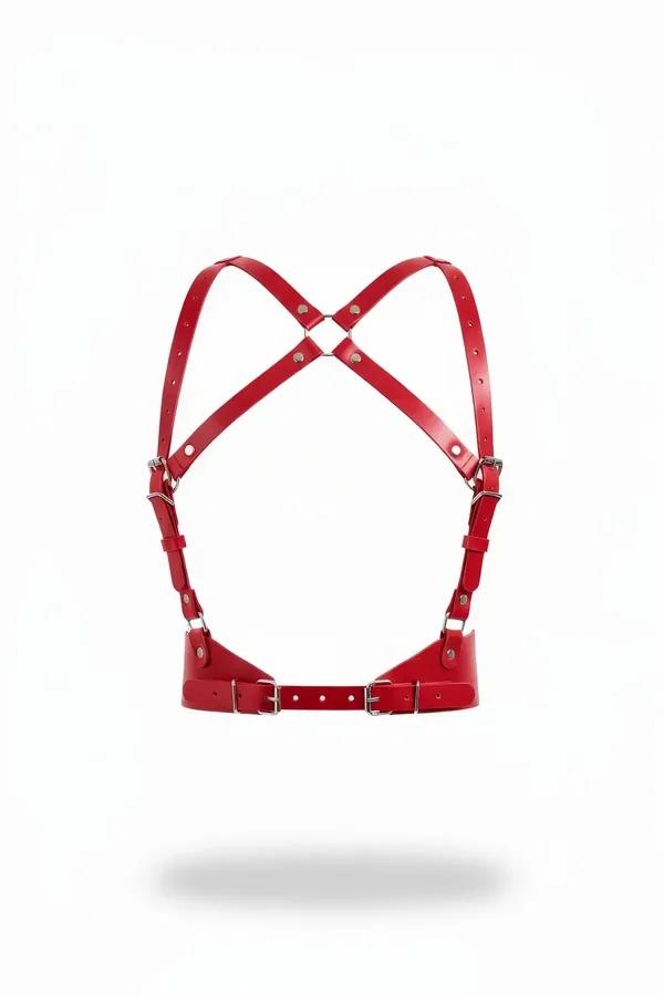 Red Faux Leather Cross-Back Chest Harness