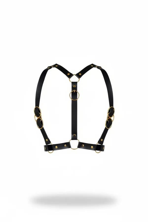 Faux Leather Chest Harness with Gold O-Rings
