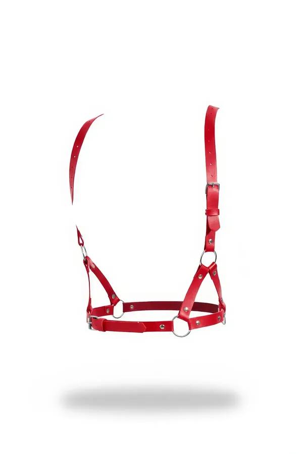 Red Faux Leather O-Ring Chest Harness Bra