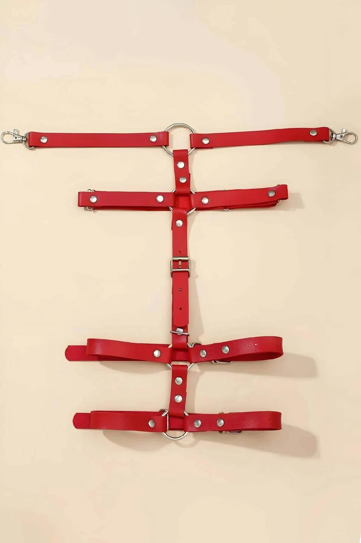 Red Faux Leather Thigh Harness with Adjustable Garter Straps