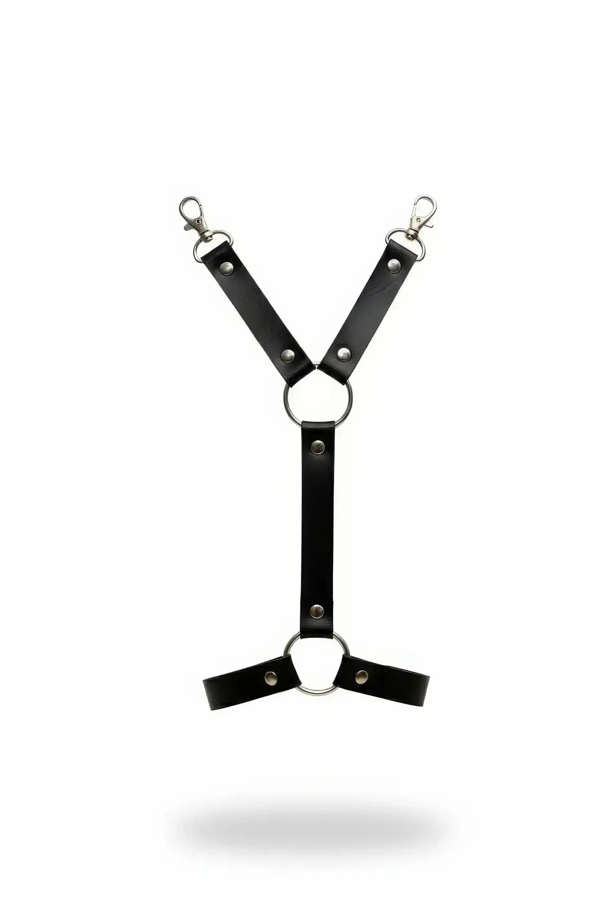Black Faux Leather Y-Back Harness with O-Ring