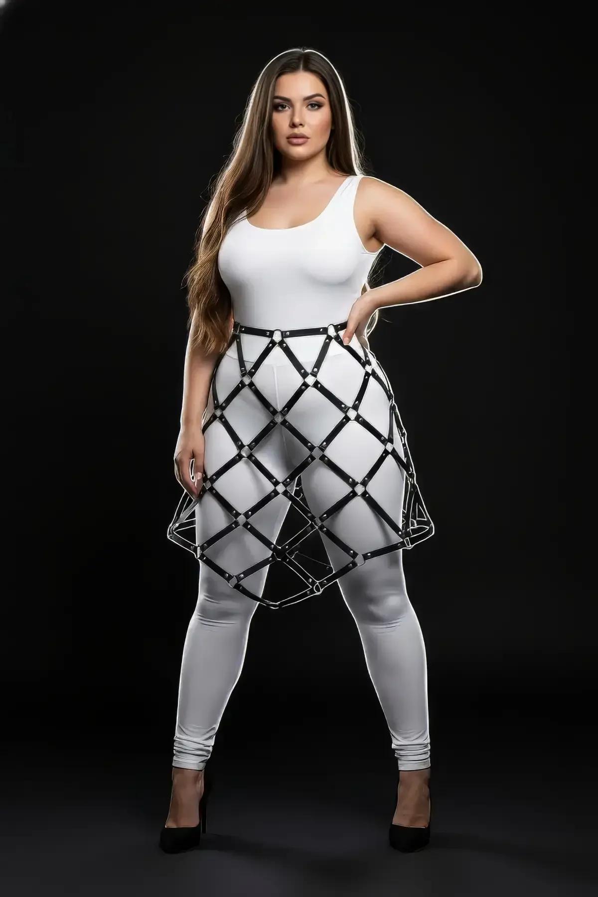 Geometric Cage Skirt Harness with Rivet Detailing