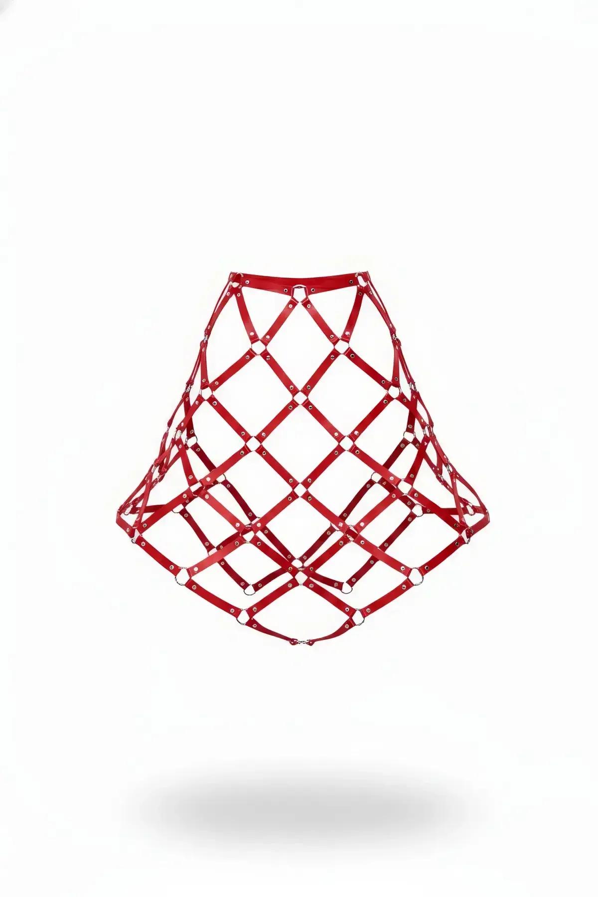 Red Faux Leather Cage Skirt with O-Ring Links