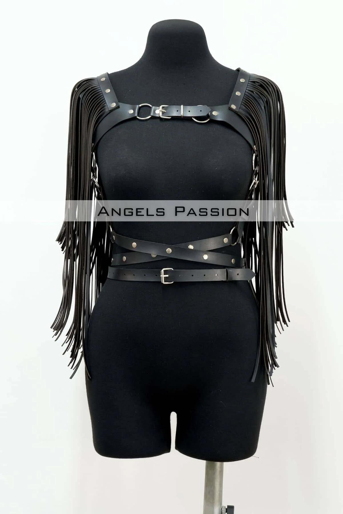 Faux Leather Cape Harness with Dramatic Fringe