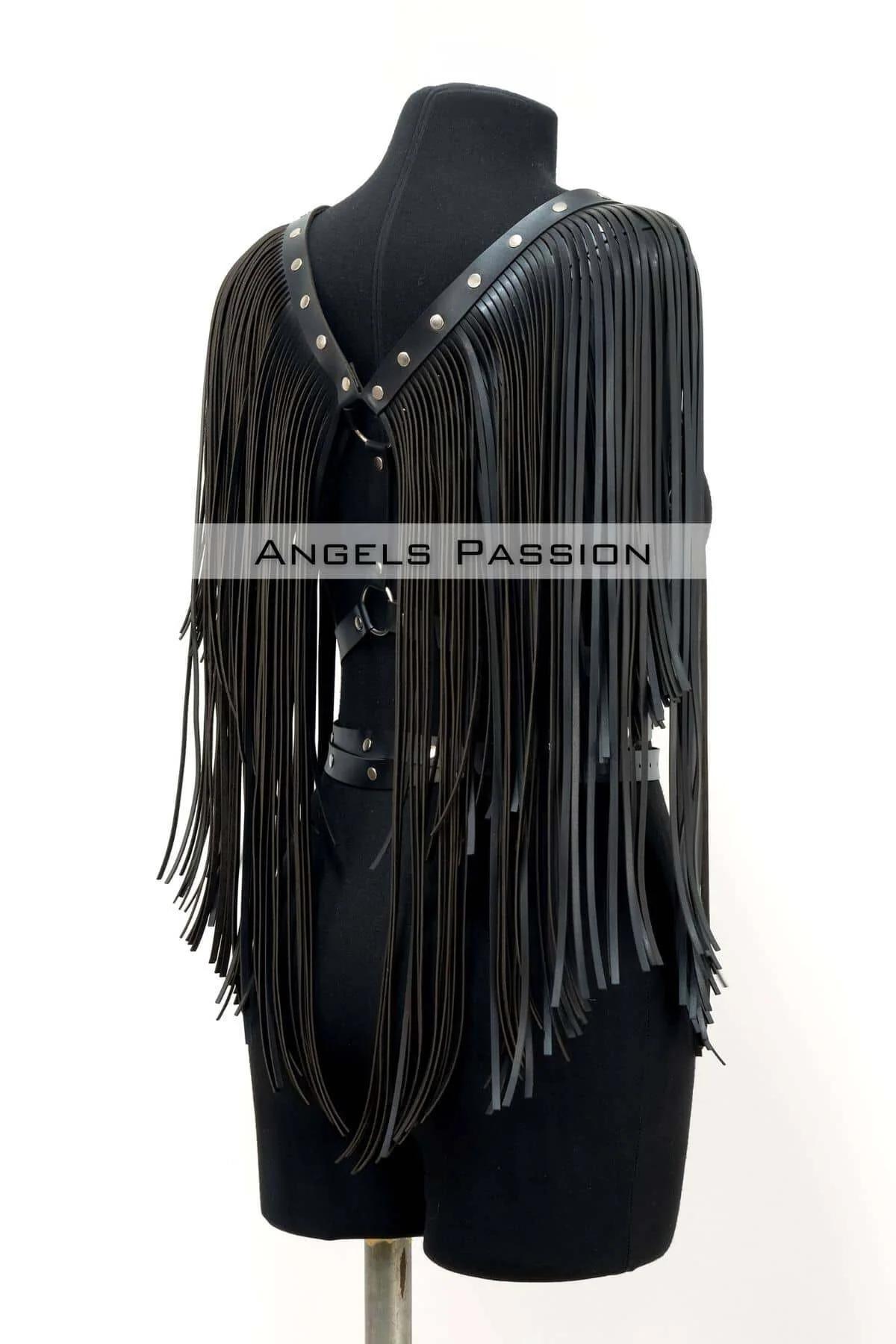 Faux Leather Cape Harness with Dramatic Fringe