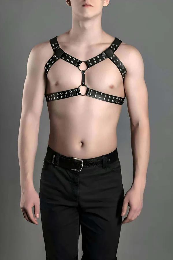 Studded Faux Leather Chest Harness with O-Rings