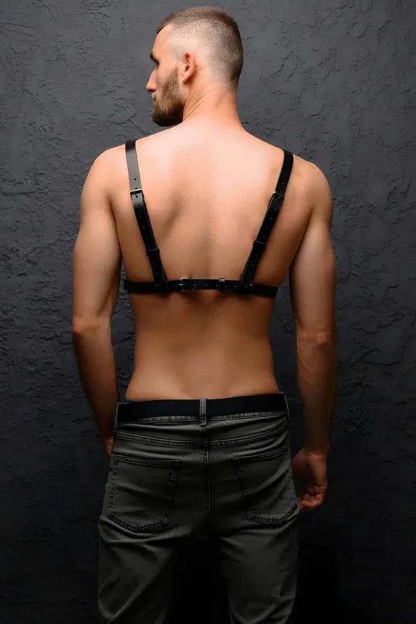 Black Faux Leather Chest Harness with O-Rings