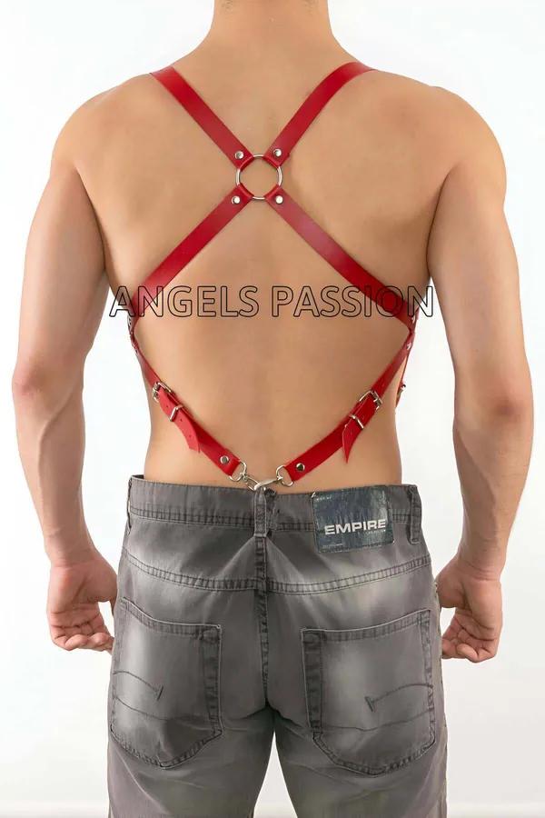 Red Faux Leather X-Back Body Harness with Suspender Clips