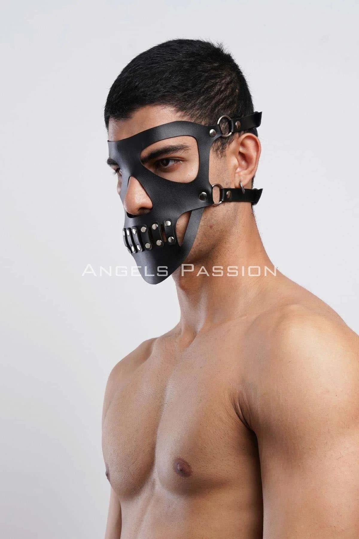 Faux Leather Skull Face Mask with Rivet Detail