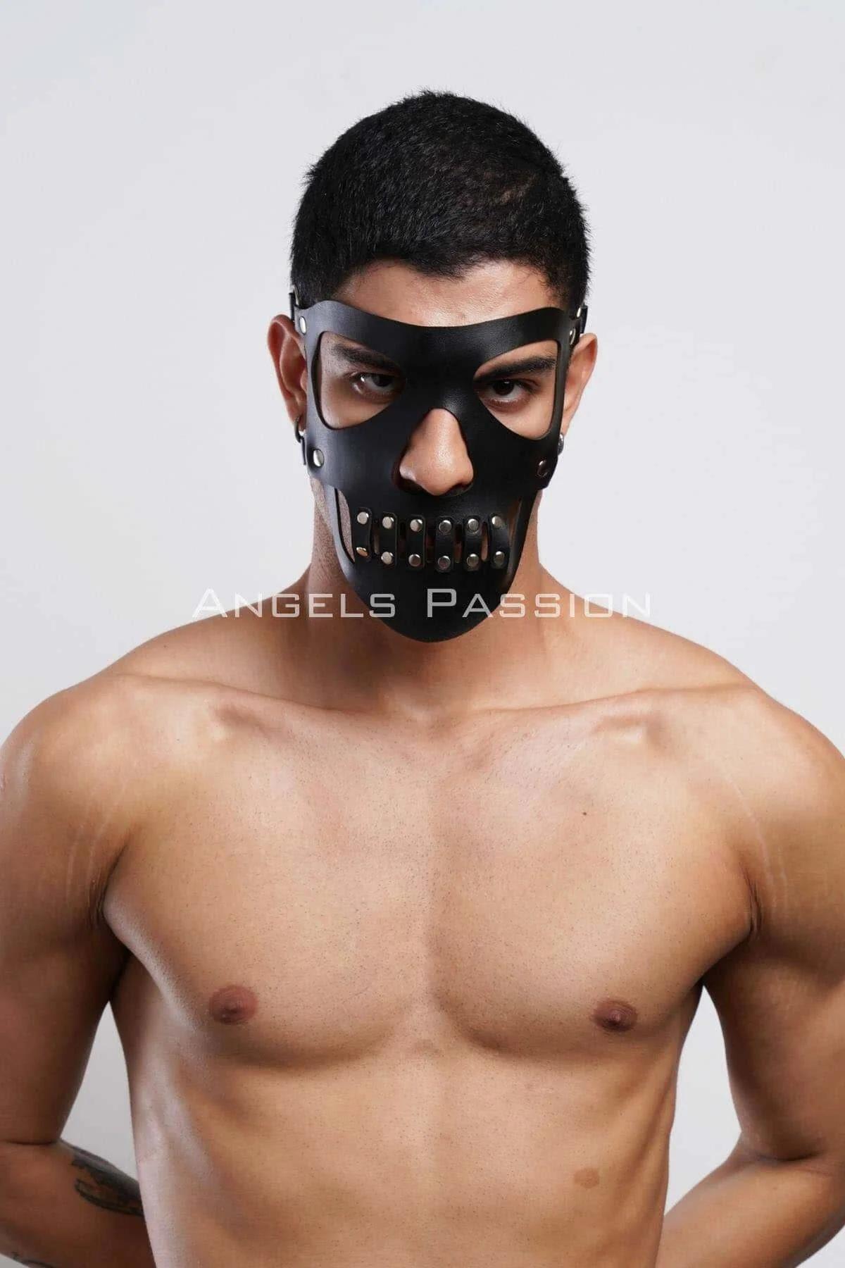 Faux Leather Skull Face Mask with Rivet Detail