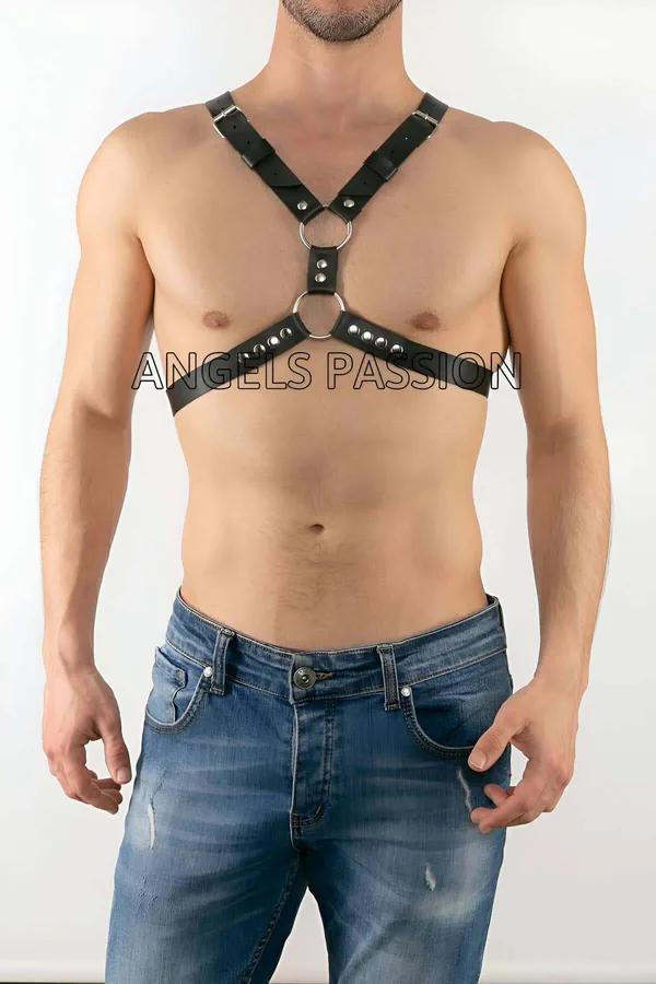 Adjustable Faux Leather Chest Harness with O-Rings