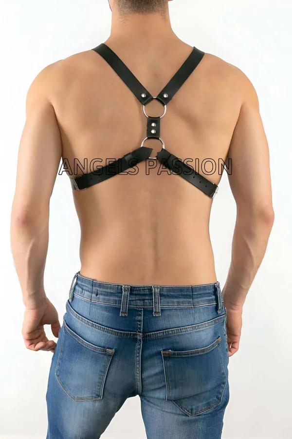 Adjustable Faux Leather Chest Harness with O-Rings