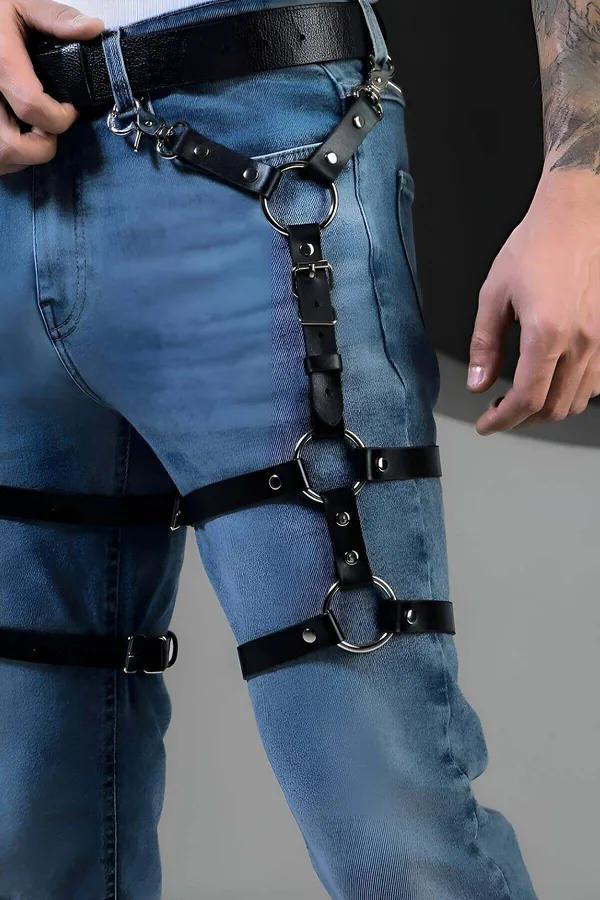 Adjustable Faux Leather Leg Harness with O-Rings