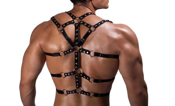 Studded Faux Leather Full Body Harness with O-Rings