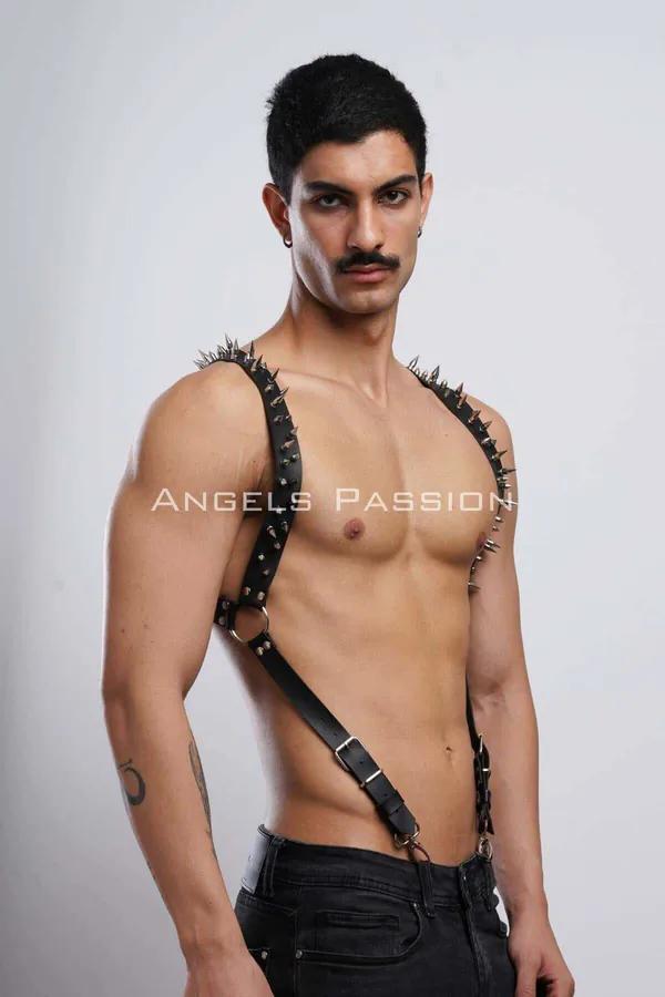 Spiked Faux Leather Body Harness with O-Rings