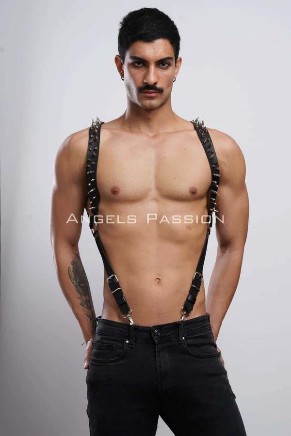 Spiked Faux Leather Body Harness with O-Rings