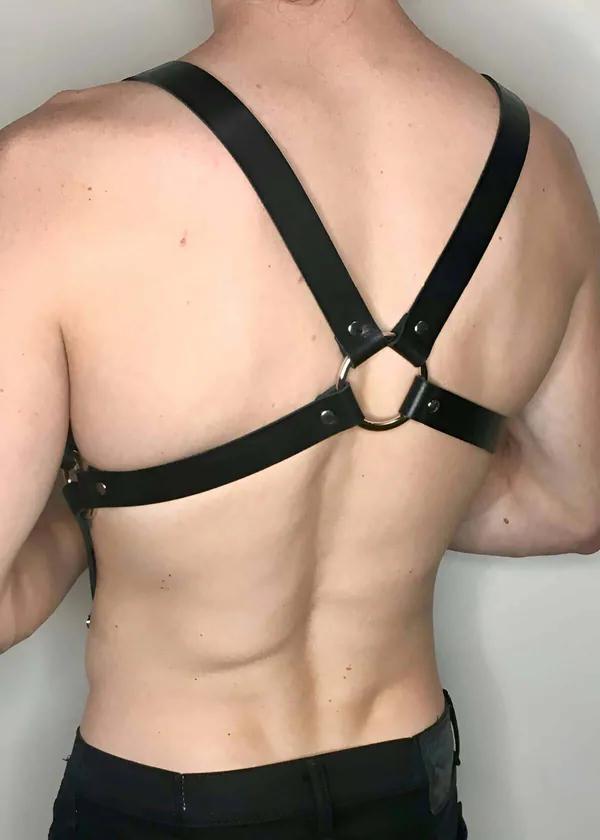 Adjustable Faux Leather Chest Harness with O-Rings