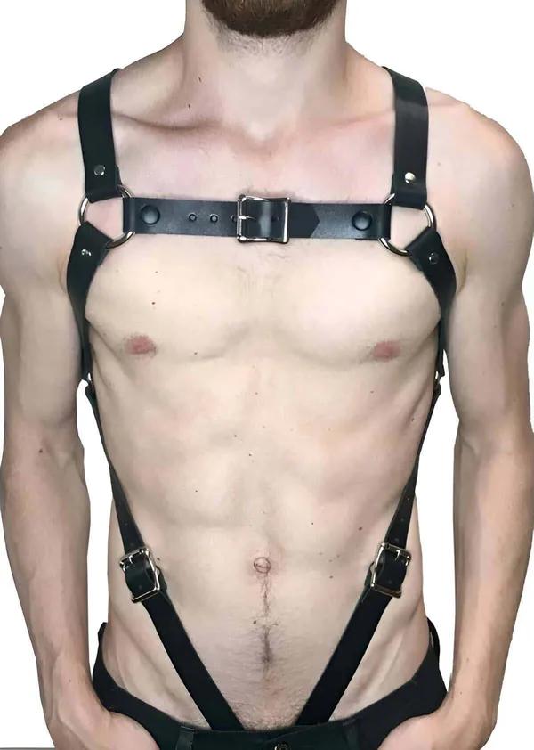 Adjustable Faux Leather Chest Harness with O-Rings