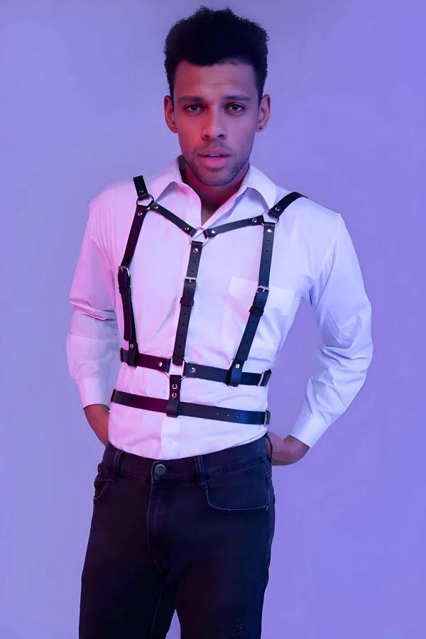Adjustable Chest Harness in Faux Leather with O-Rings