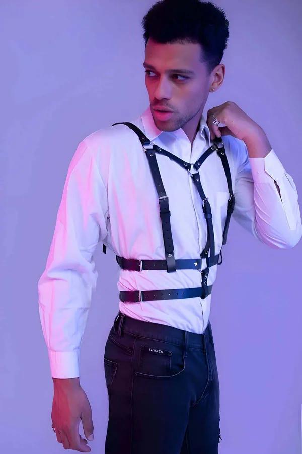 Adjustable Chest Harness in Faux Leather with O-Rings