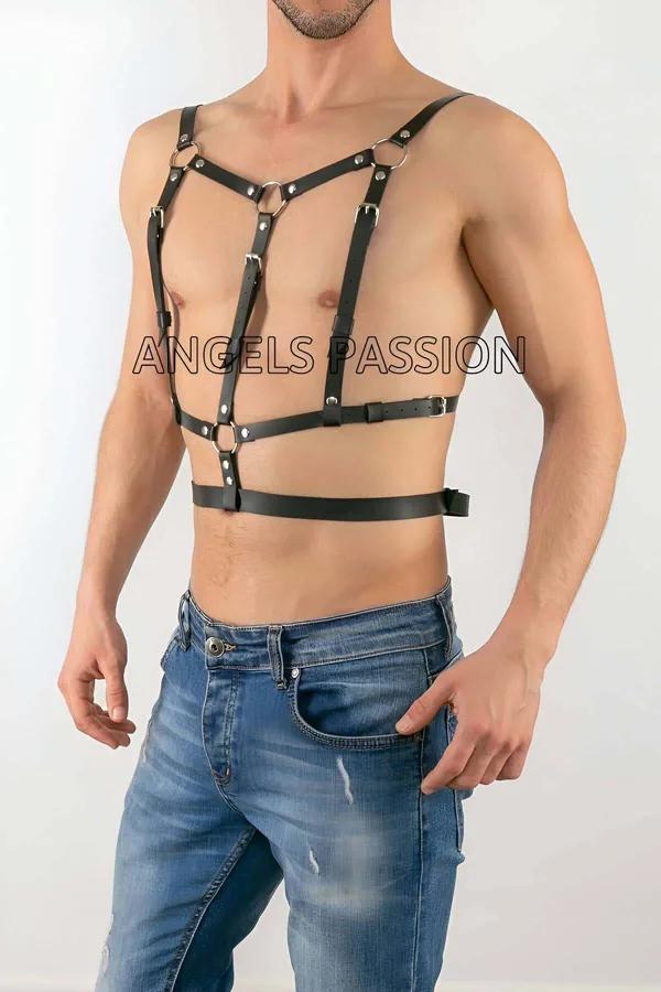 Adjustable Faux Leather Body Harness with O-Rings