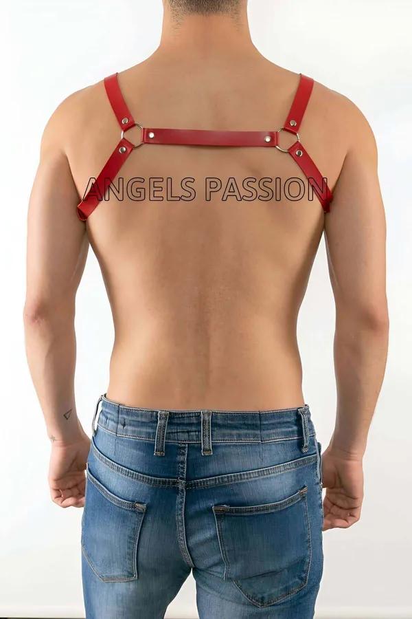 Red Faux Leather Chest Harness with O-Rings