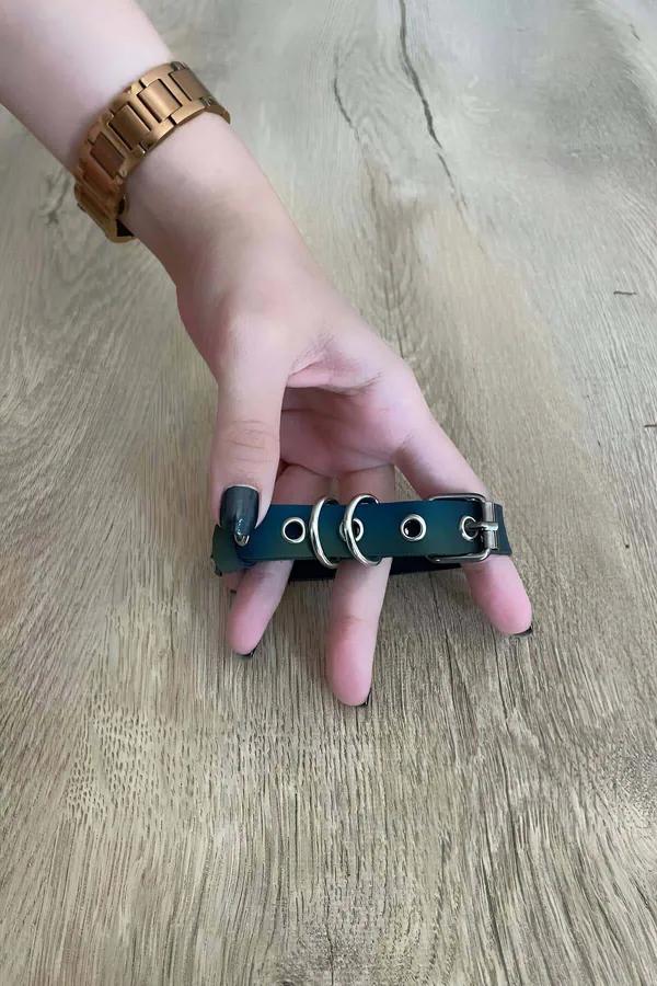 Iridescent Faux Leather Finger Harness with O-Rings