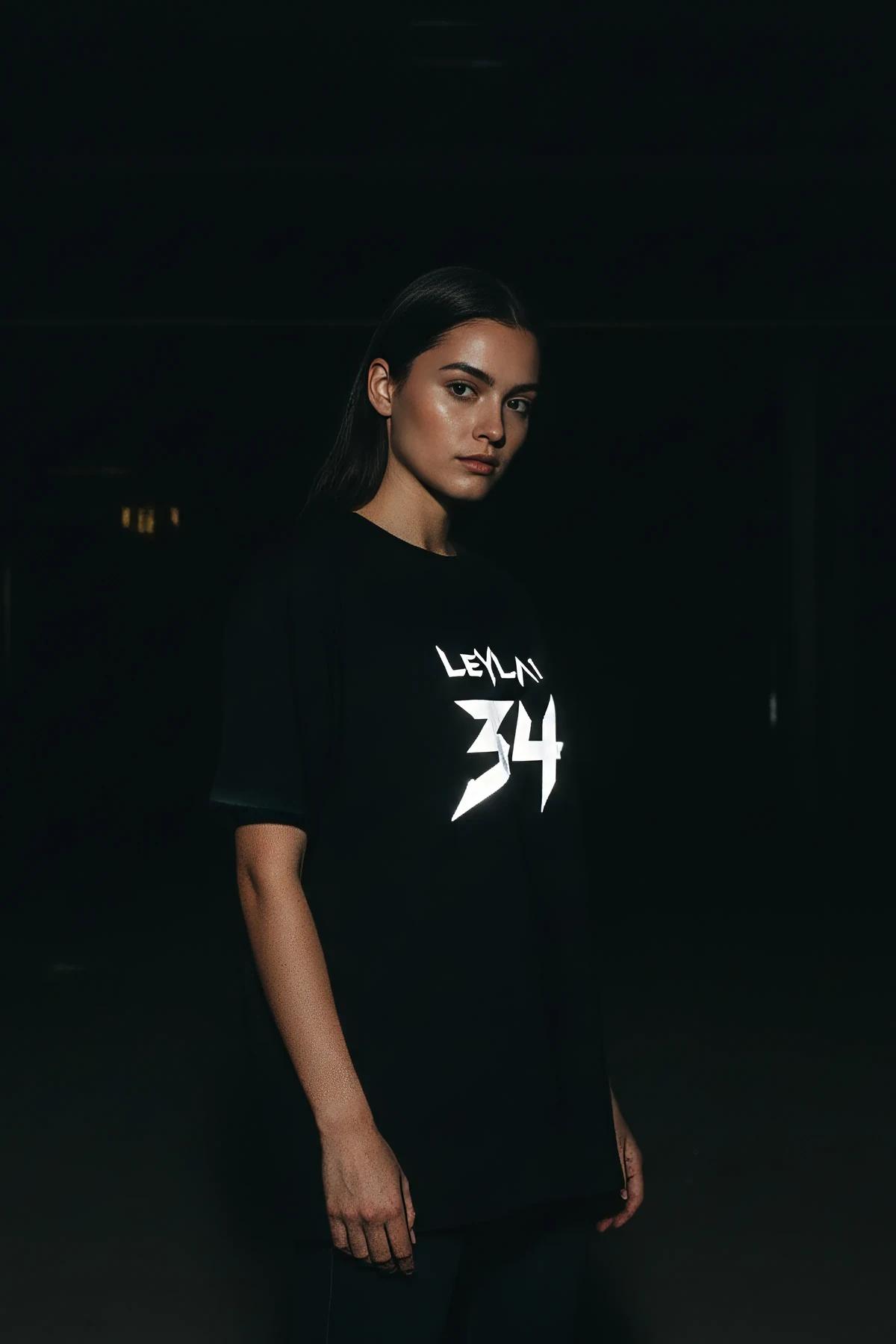 Oversized black cotton t-shirt with white graffiti-script graphic print, drop-shoulder cut and elongated hem