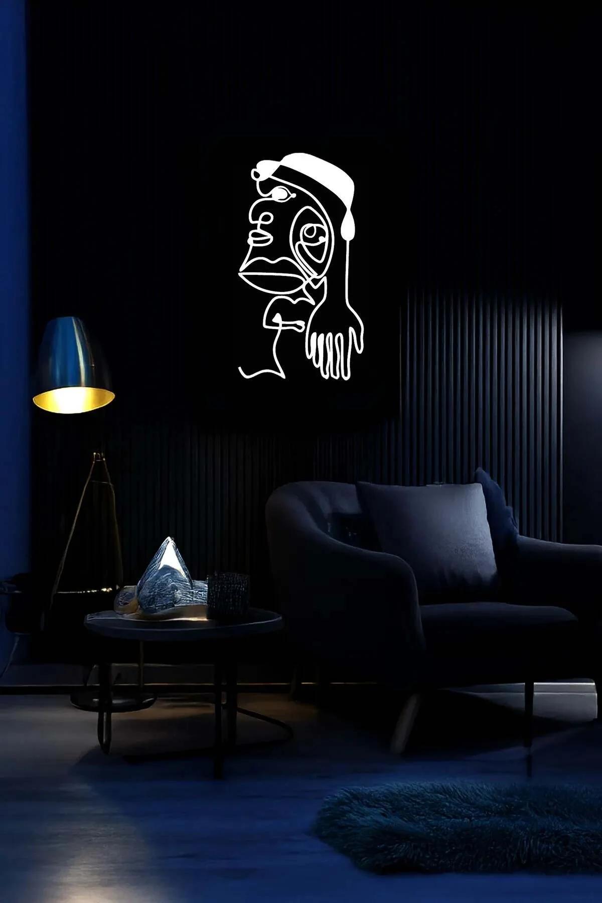 soyut şapkalı profil silueti beyaz line art kanvas yakın çekim