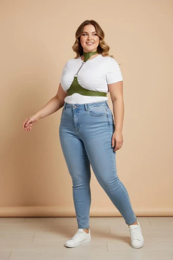 haki vegan deri büyük beden harness choker yakalık ve göğüs şeridi gümüş zincirli kadın vücut aksesuarı