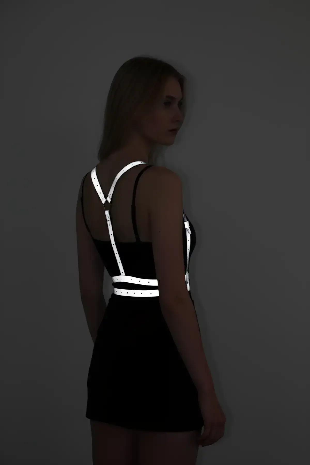 Black Reflective Chest Harness with Chrome Buckles