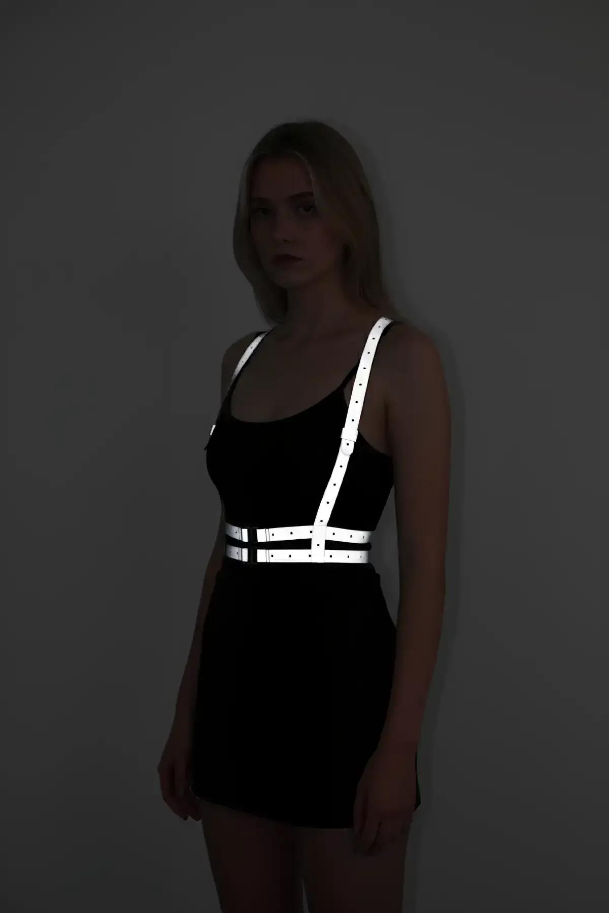 Black Reflective Chest Harness with Chrome Buckles