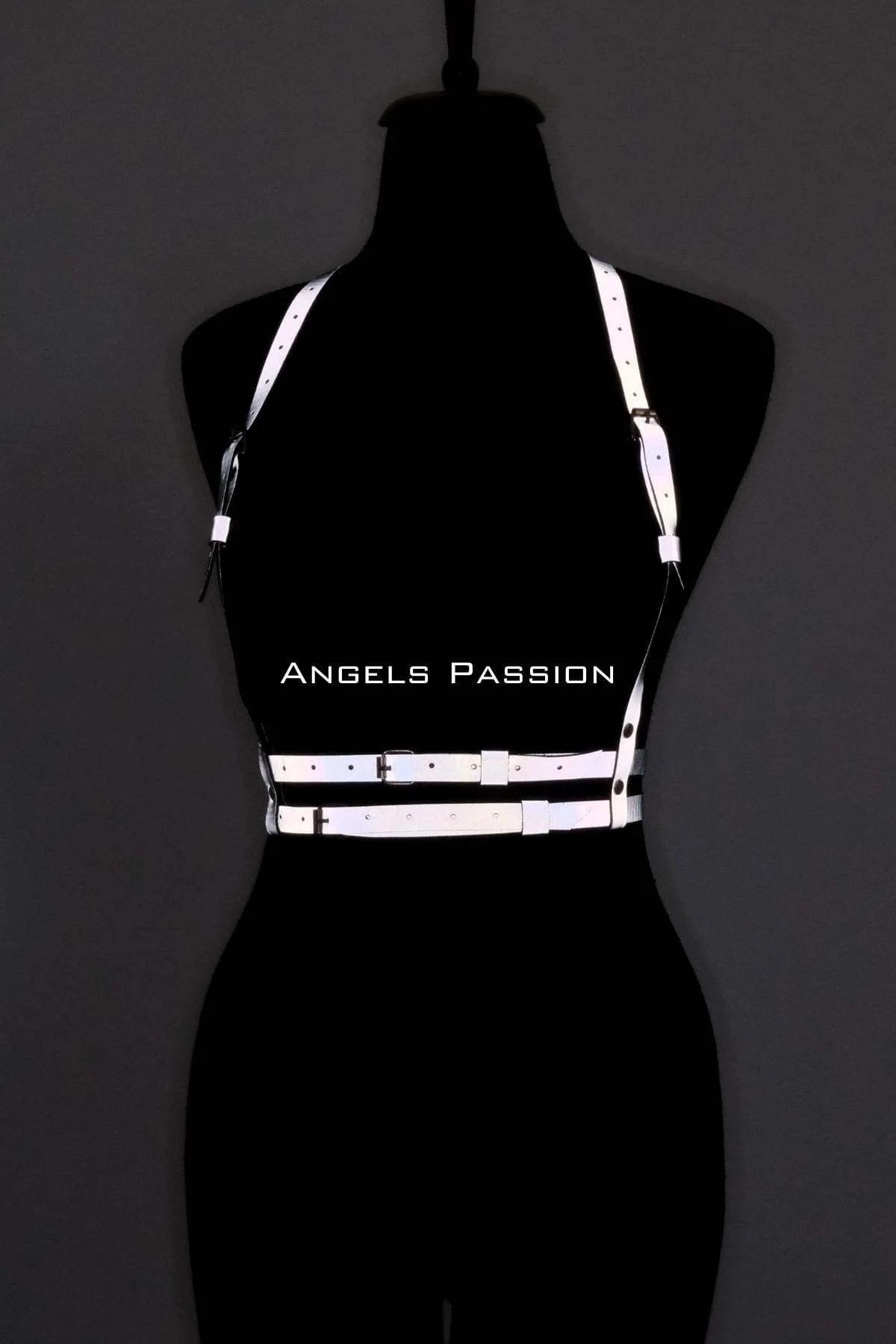 Black Reflective Chest Harness with Chrome Buckles